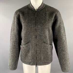 HARTFORD Size L Grey Textured Wool Blend Bomber Jacket